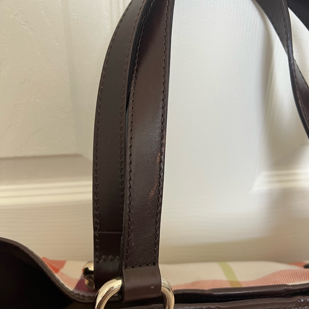 Authenticated Burberry Canvas Leather Trimmed Rainbow Checkered Shoulder Bag - Picture 6 of 12